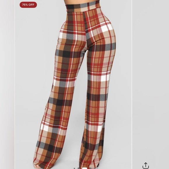 Fashion Nova Pants - Fashion Nova Plaid women’s Pants - Brown, Red, Black #29